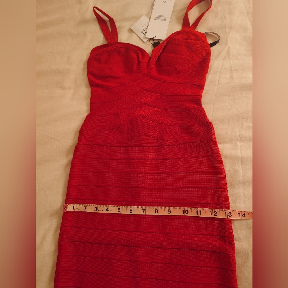 NWT Rio Red HERVE LEGER The MARIA Dress Icon Sculpted Bandage Midi Bodycon XXS - Picture 7 of 15